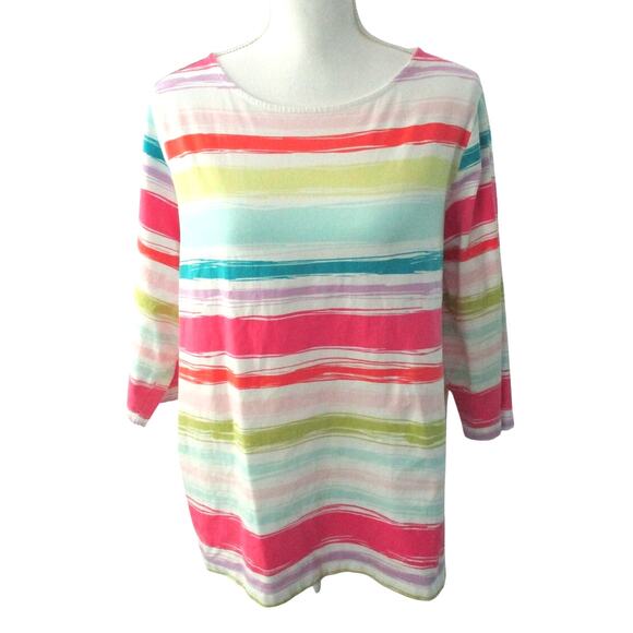 CJ Banks Women's Plus 3/4 Sleeve Multi Corlor Striped Shirt Size 1X - Picture 1 of 10